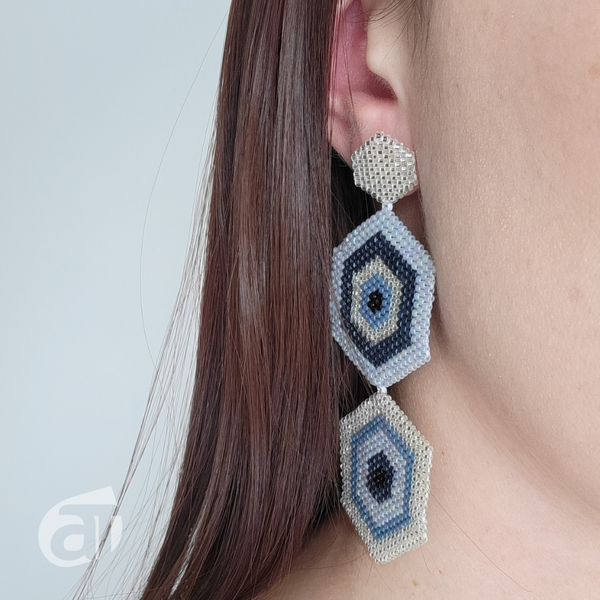 Miyuki Heaxonal earrings/ beaded earrings/gemstone unique jewelry/dangle and drop earrings/handmade statement jewellery/wearable art