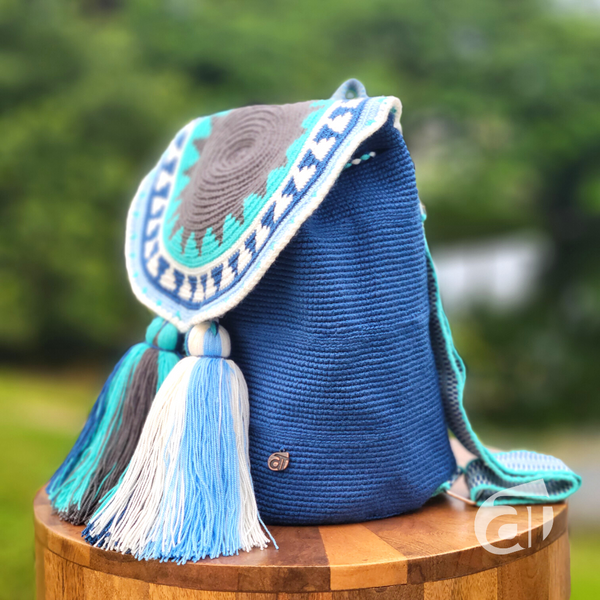 wayuu backpack, handmade backpack, wayuu bag, mochila wayuu, leather backpack, handwoven bag, crochet bag,