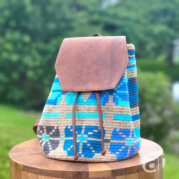 wayuu backpack, handmade backpack, wayuu bag, mochila wayuu, leather backpack, handwoven bag, crochet bag