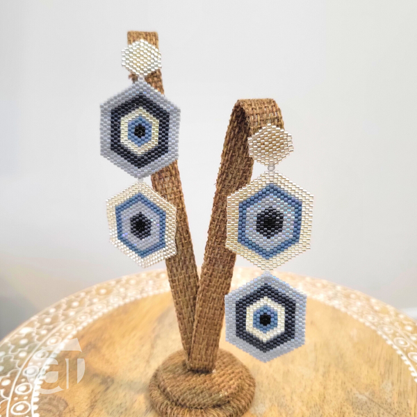 Miyuki Heaxonal earrings/ beaded earrings/gemstone unique jewelry/dangle and drop earrings/handmade statement jewellery/wearable art